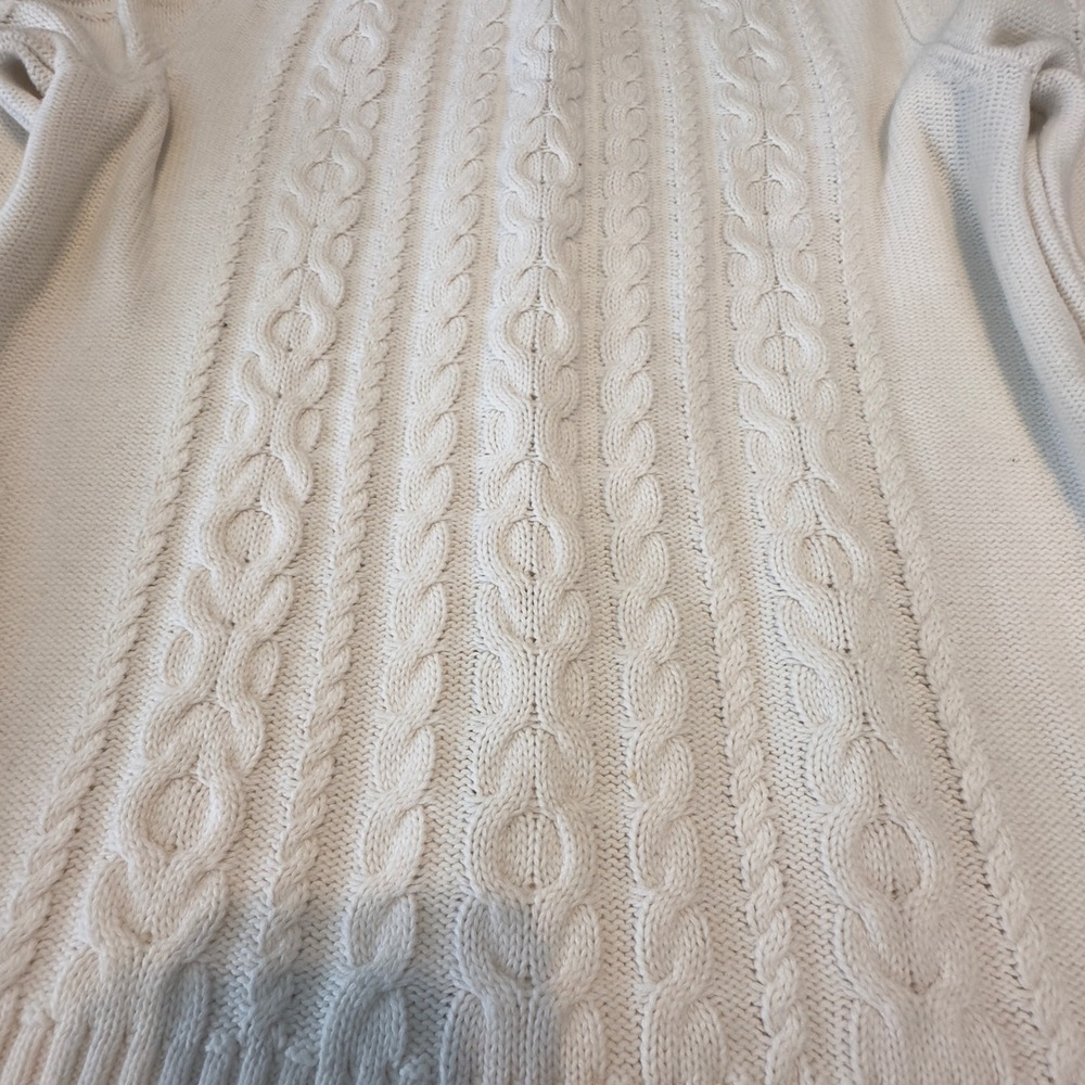 LL Bean Womens Cream White Cotton Cable Knit Full Zip Cardigan Sweater M 298836 - Picture 10 of 11